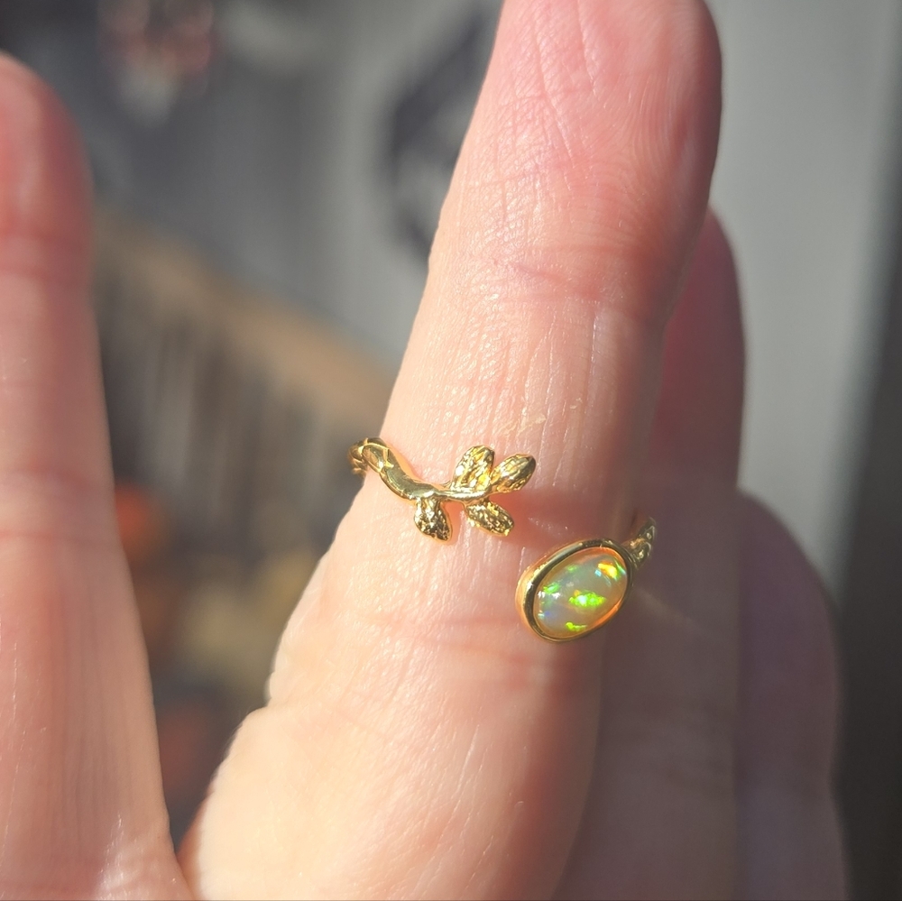 Opal Natural 1k Adjustable Sterling & Gold Ring Sz6 Adjustable - Picture 5 of 11
